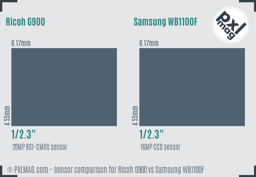 Ricoh G900 vs Samsung WB1100F sensor size comparison