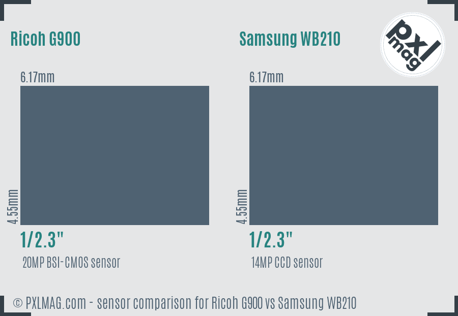 Ricoh G900 vs Samsung WB210 sensor size comparison