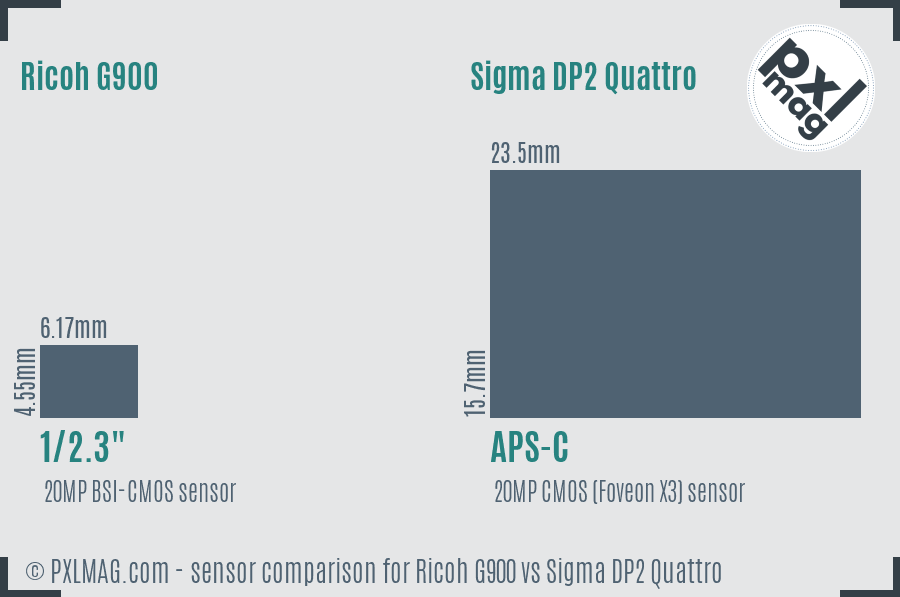 Ricoh G900 vs Sigma DP2 Quattro sensor size comparison