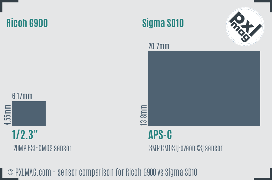 Ricoh G900 vs Sigma SD10 sensor size comparison