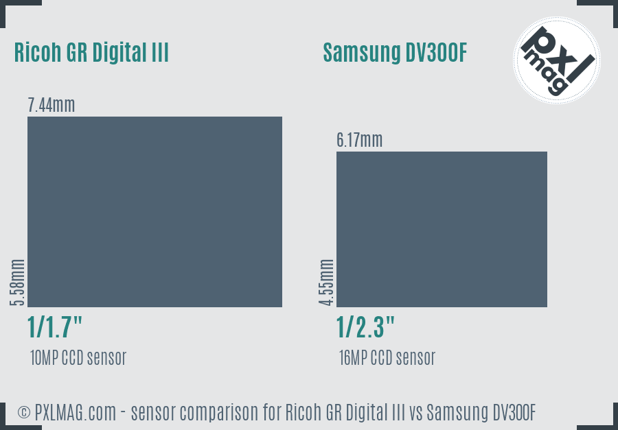 Ricoh GR Digital III vs Samsung DV300F sensor size comparison