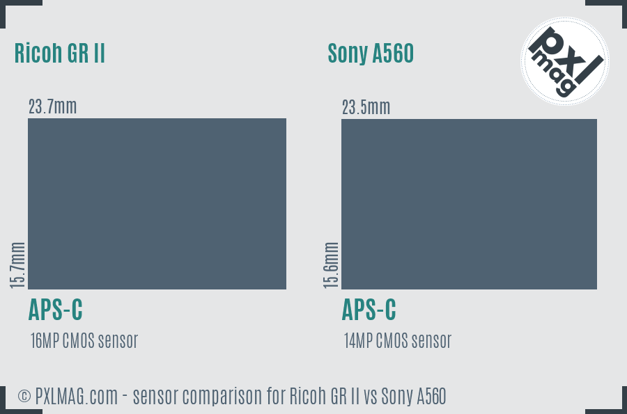 Ricoh GR II vs Sony A560 sensor size comparison