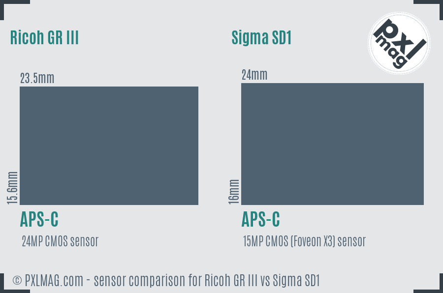 Ricoh GR III vs Sigma SD1 sensor size comparison