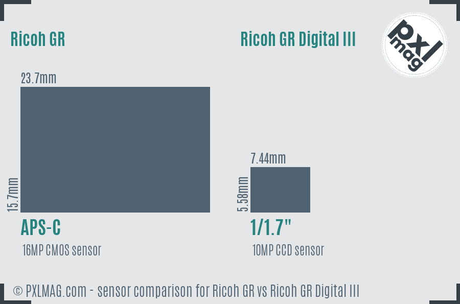 Ricoh GR vs Ricoh GR Digital III sensor size comparison