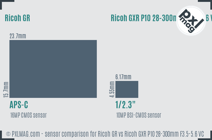 Ricoh GR vs Ricoh GXR P10 28-300mm F3.5-5.6 VC sensor size comparison