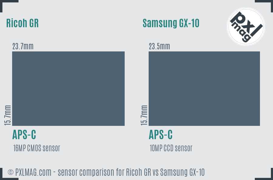 Ricoh GR vs Samsung GX-10 sensor size comparison