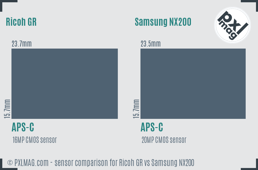 Ricoh GR vs Samsung NX200 sensor size comparison