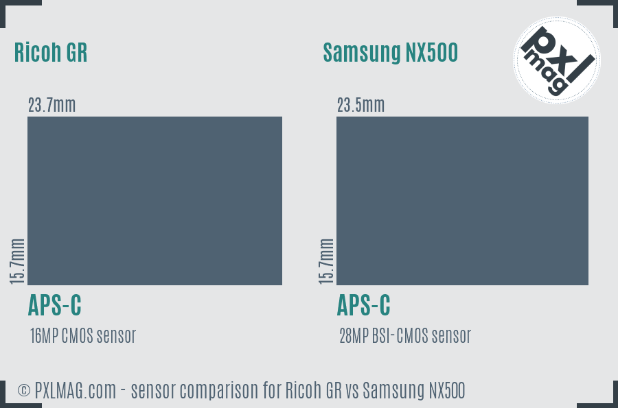 Ricoh GR vs Samsung NX500 sensor size comparison