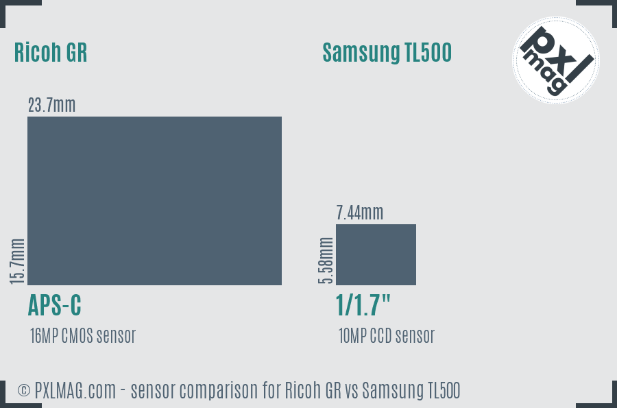 Ricoh GR vs Samsung TL500 sensor size comparison