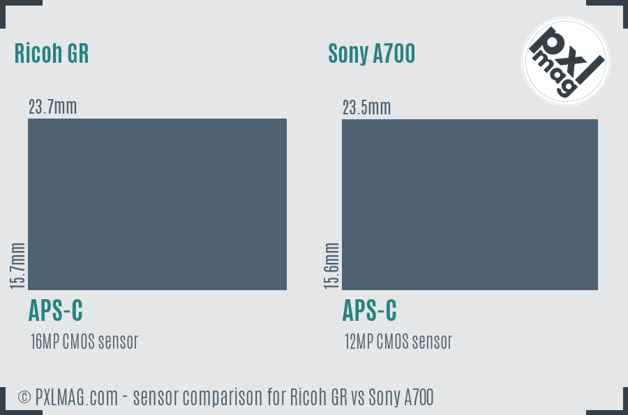 Ricoh GR vs Sony A700 sensor size comparison