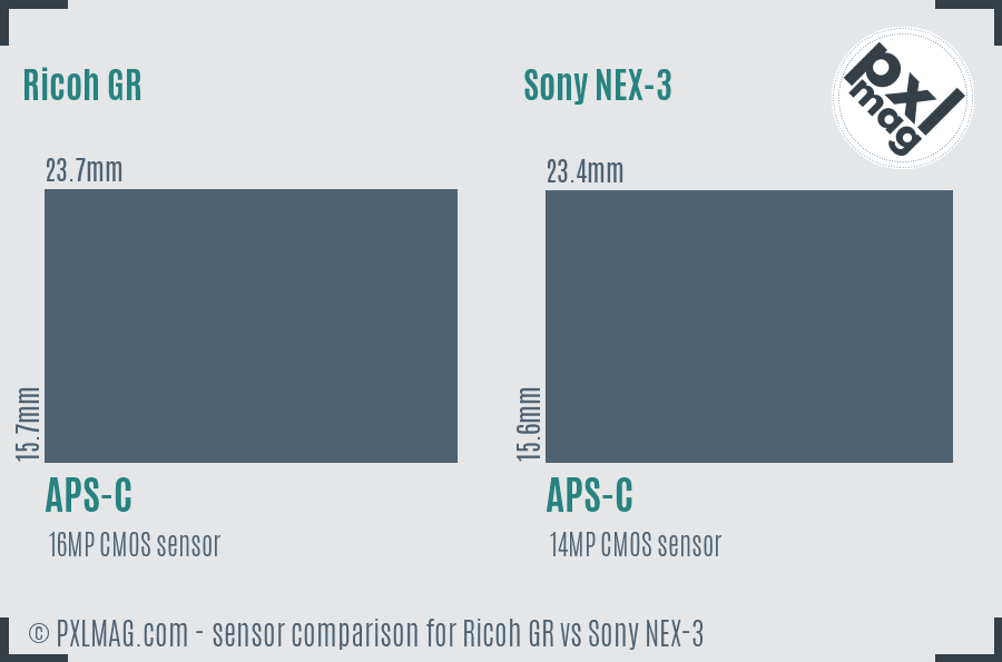 Ricoh GR vs Sony NEX-3 sensor size comparison