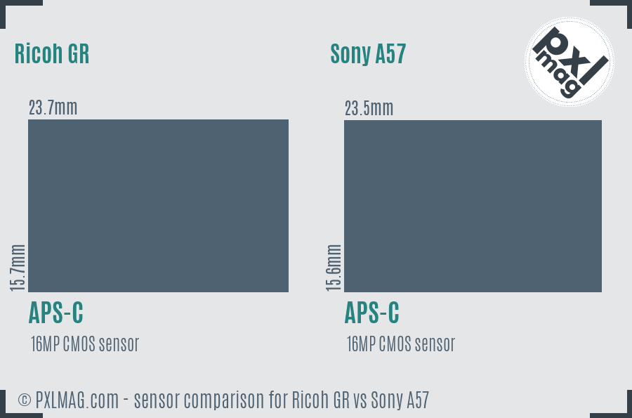 Ricoh GR vs Sony A57 sensor size comparison