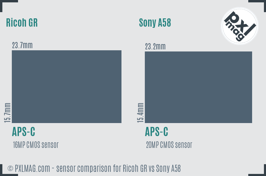 Ricoh GR vs Sony A58 sensor size comparison