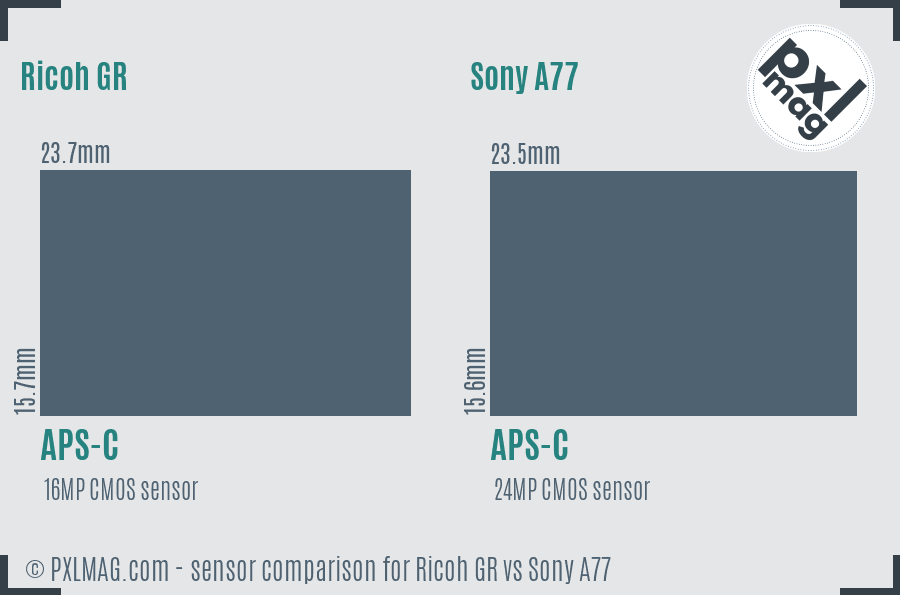 Ricoh GR vs Sony A77 sensor size comparison