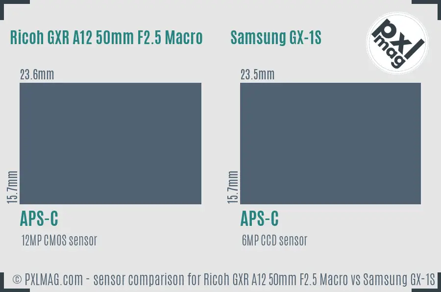 Ricoh GXR A12 50mm F2.5 Macro vs Samsung GX-1S sensor size comparison