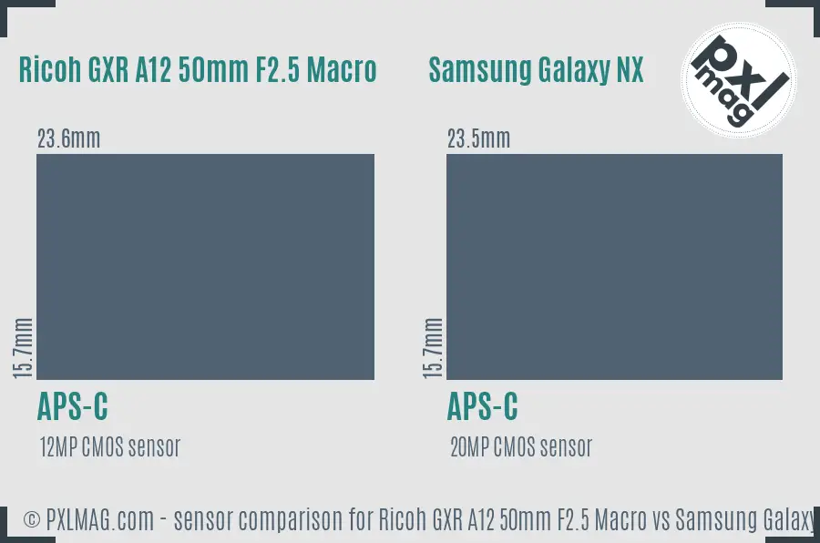 Ricoh GXR A12 50mm F2.5 Macro vs Samsung Galaxy NX sensor size comparison