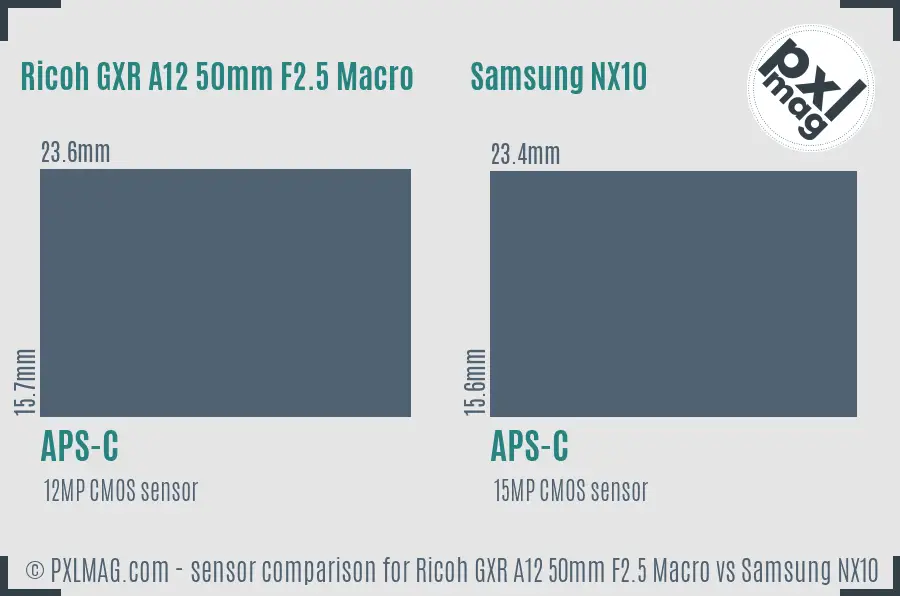 Ricoh GXR A12 50mm F2.5 Macro vs Samsung NX10 sensor size comparison