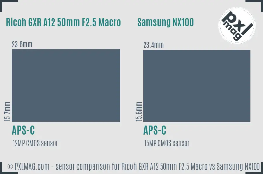 Ricoh GXR A12 50mm F2.5 Macro vs Samsung NX100 sensor size comparison