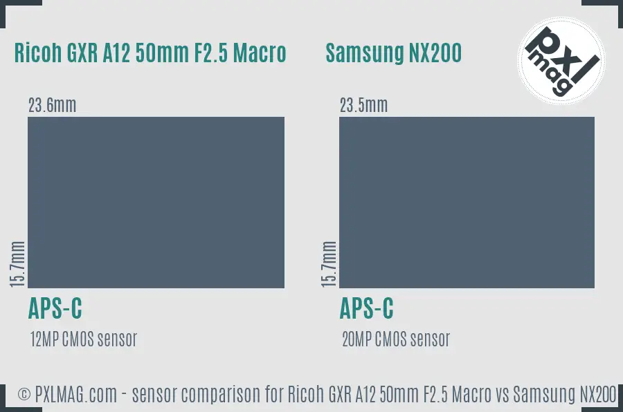 Ricoh GXR A12 50mm F2.5 Macro vs Samsung NX200 sensor size comparison