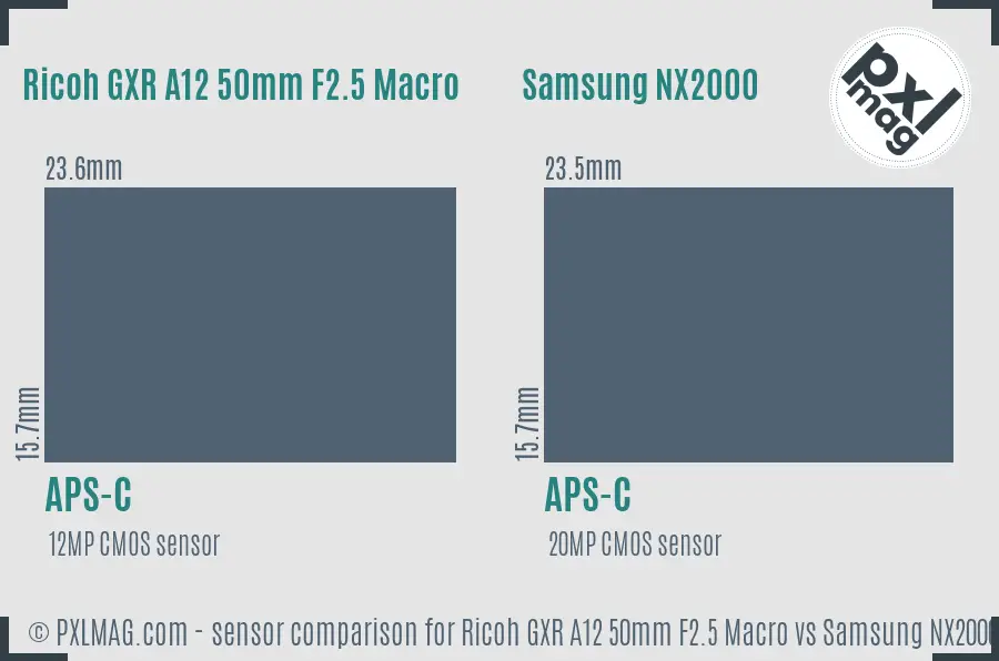 Ricoh GXR A12 50mm F2.5 Macro vs Samsung NX2000 sensor size comparison
