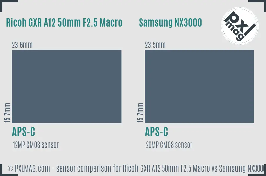 Ricoh GXR A12 50mm F2.5 Macro vs Samsung NX3000 sensor size comparison