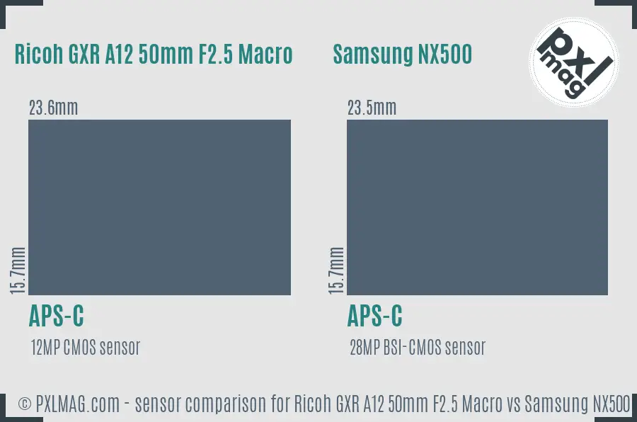 Ricoh GXR A12 50mm F2.5 Macro vs Samsung NX500 sensor size comparison