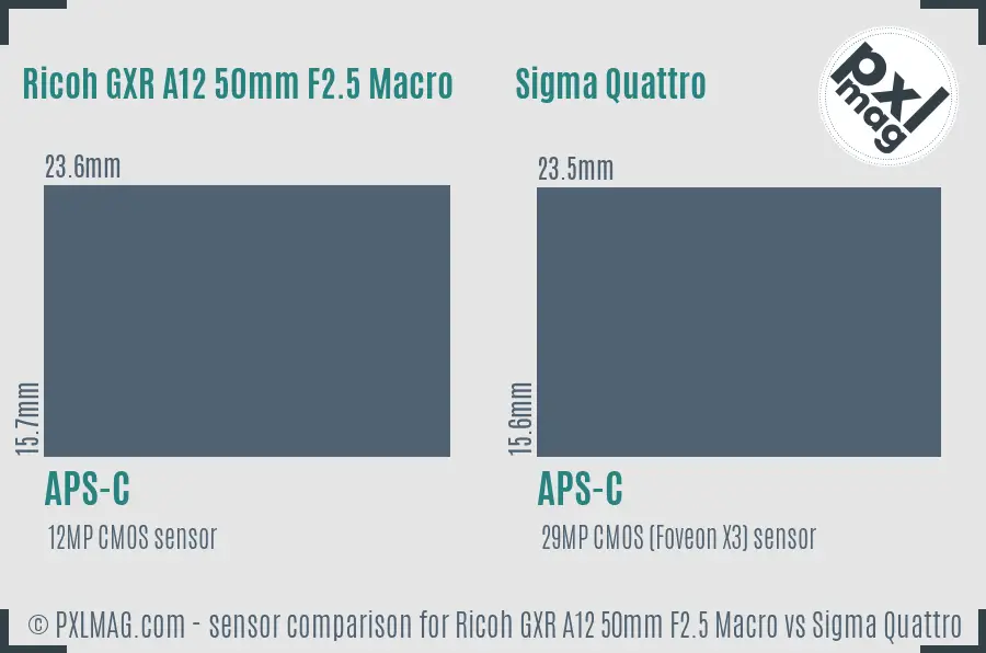 Ricoh GXR A12 50mm F2.5 Macro vs Sigma Quattro sensor size comparison