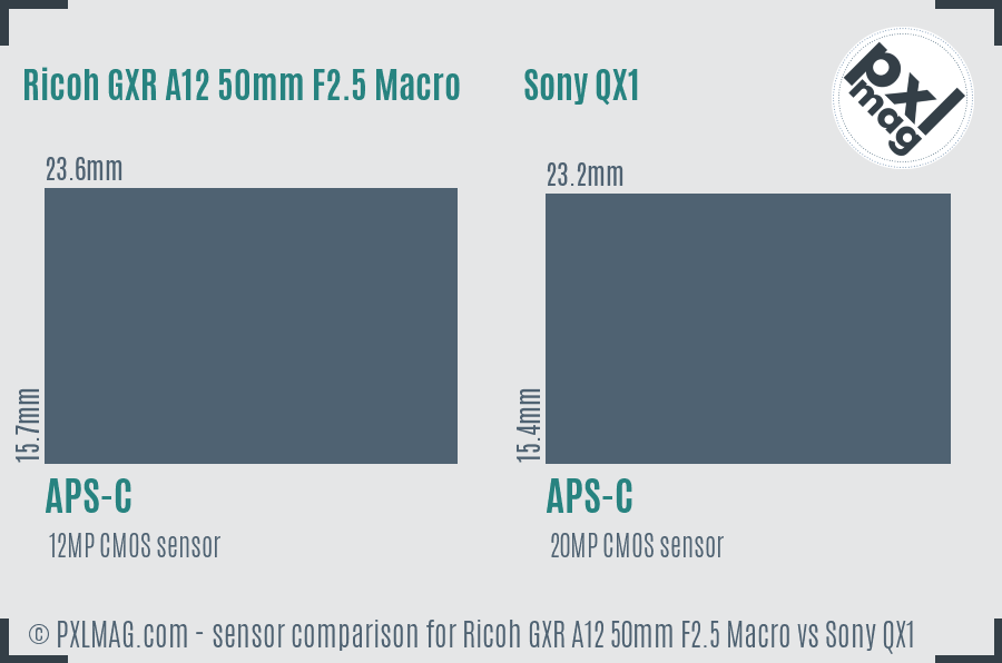 Ricoh GXR A12 50mm F2.5 Macro vs Sony QX1 sensor size comparison