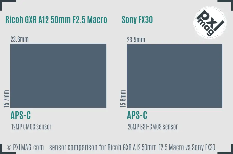 Ricoh GXR A12 50mm F2.5 Macro vs Sony FX30 sensor size comparison