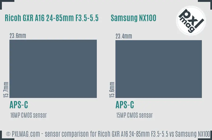 Ricoh GXR A16 24-85mm F3.5-5.5 vs Samsung NX100 sensor size comparison