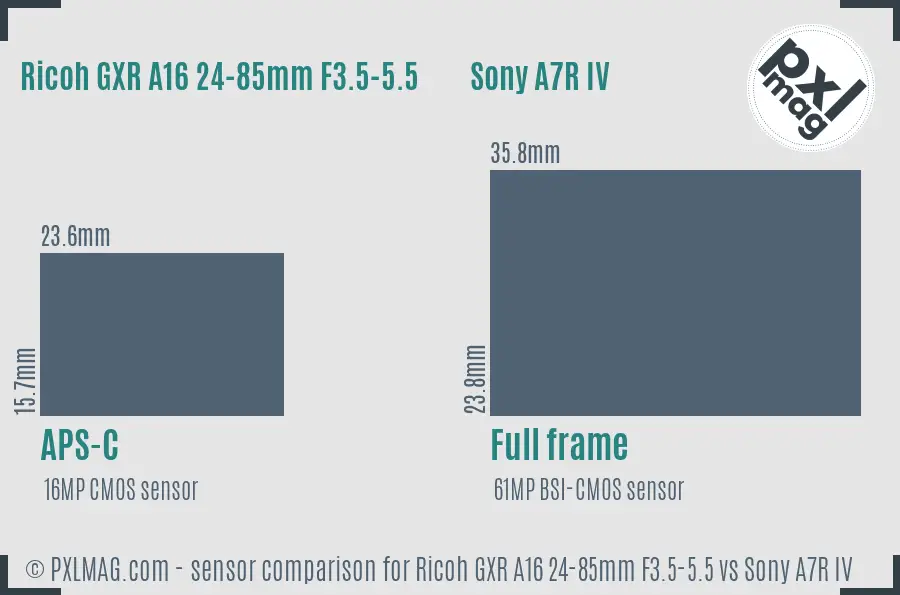 Ricoh GXR A16 24-85mm F3.5-5.5 vs Sony A7R IV sensor size comparison