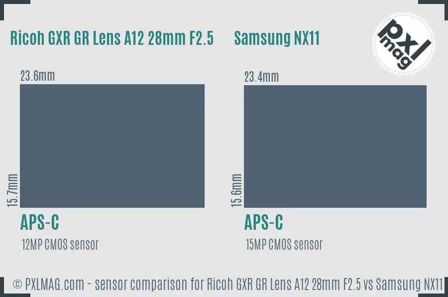 Ricoh GXR GR Lens A12 28mm F2.5 vs Samsung NX11 sensor size comparison