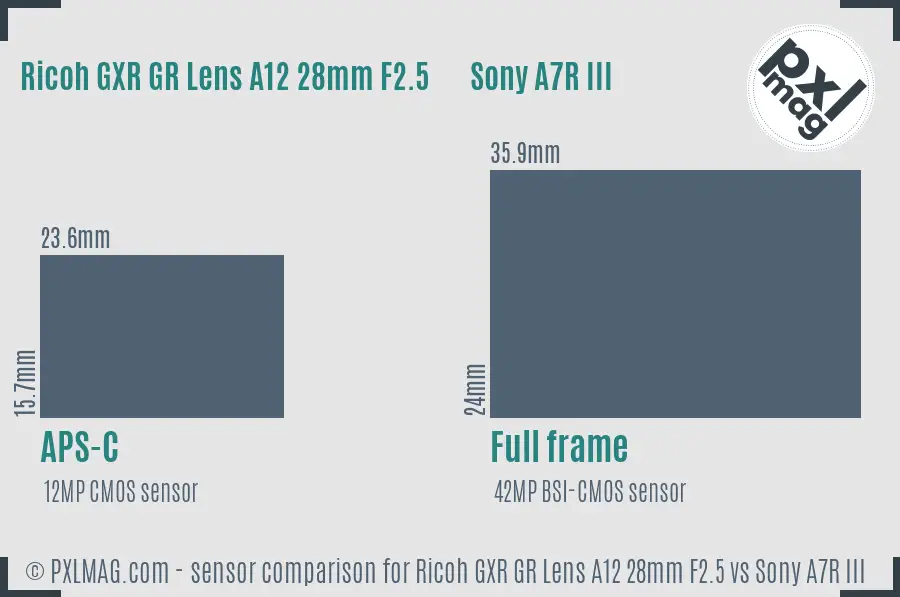 Ricoh GXR GR Lens A12 28mm F2.5 vs Sony A7R III sensor size comparison Ricoh GXR GR Lens A12 28mm F2.5 vs Sony A7R III sensor size comparison