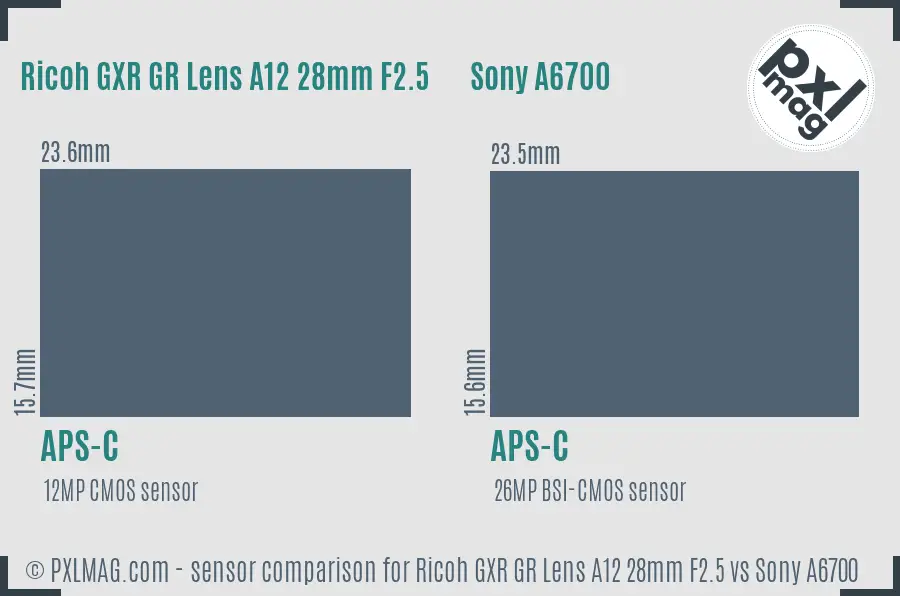 Ricoh GXR GR Lens A12 28mm F2.5 vs Sony A6700 sensor size comparison