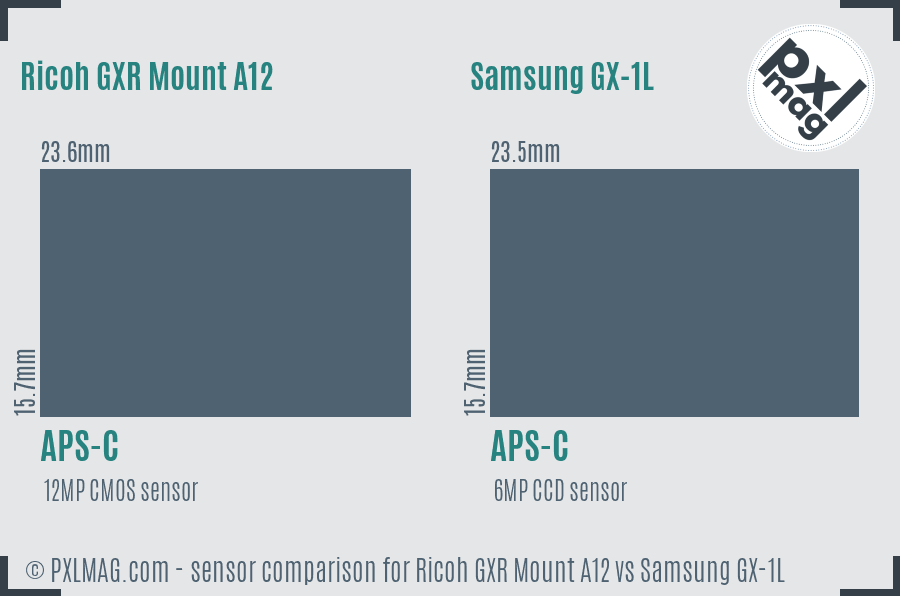 Ricoh GXR Mount A12 vs Samsung GX-1L sensor size comparison