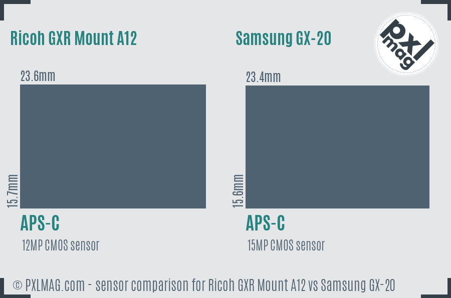 Ricoh GXR Mount A12 vs Samsung GX-20 sensor size comparison
