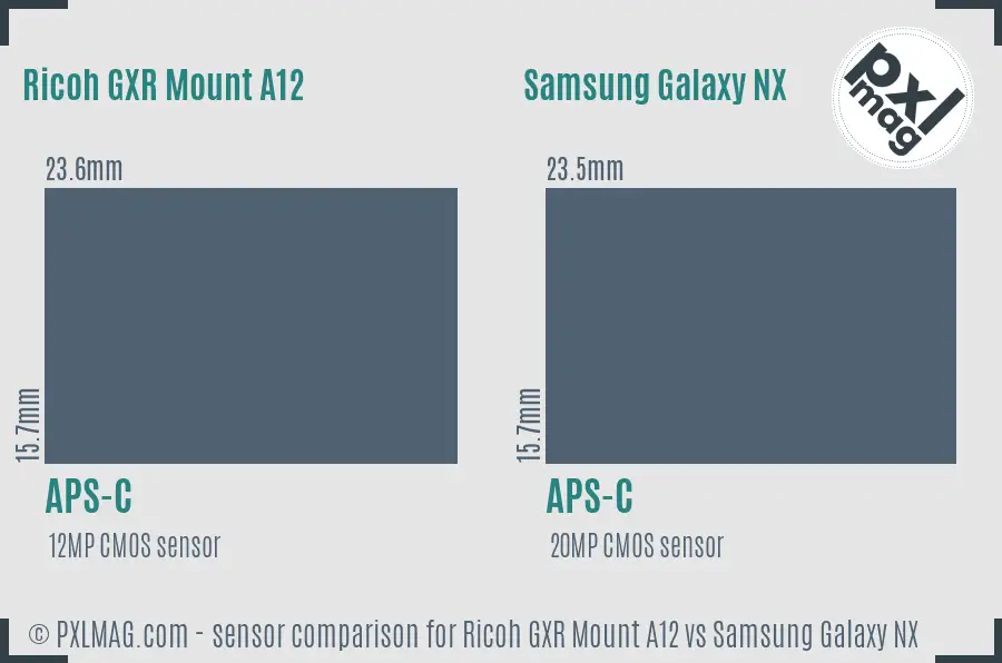 Ricoh GXR Mount A12 vs Samsung Galaxy NX sensor size comparison
