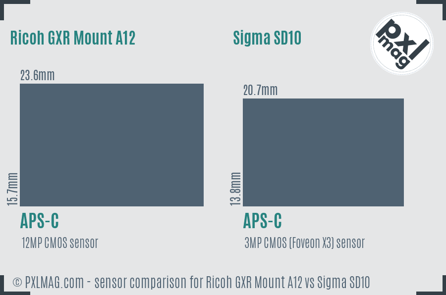Ricoh GXR Mount A12 vs Sigma SD10 sensor size comparison