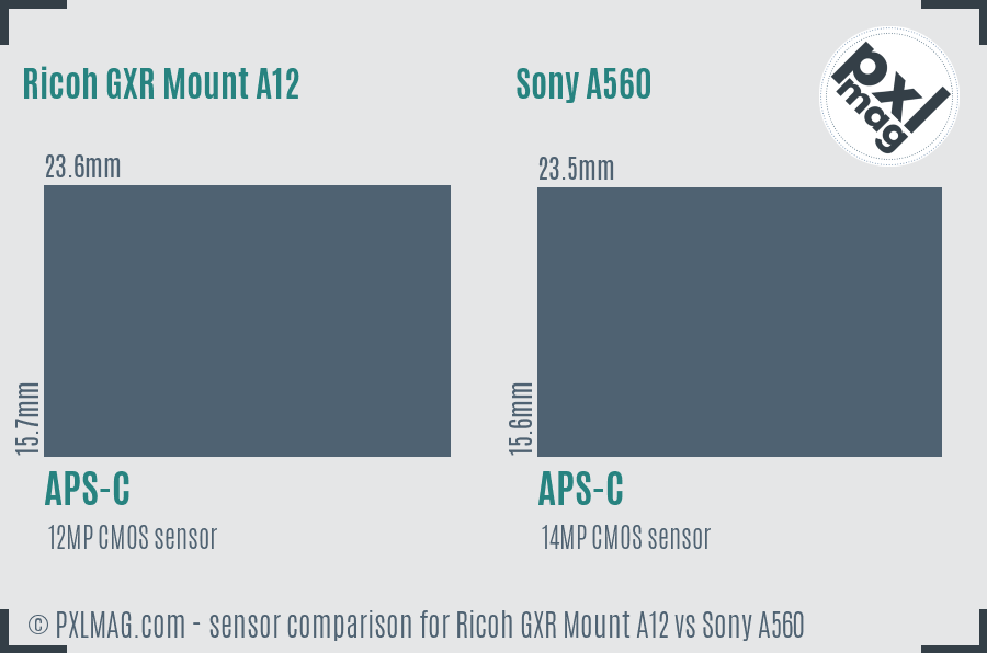 Ricoh GXR Mount A12 vs Sony A560 sensor size comparison