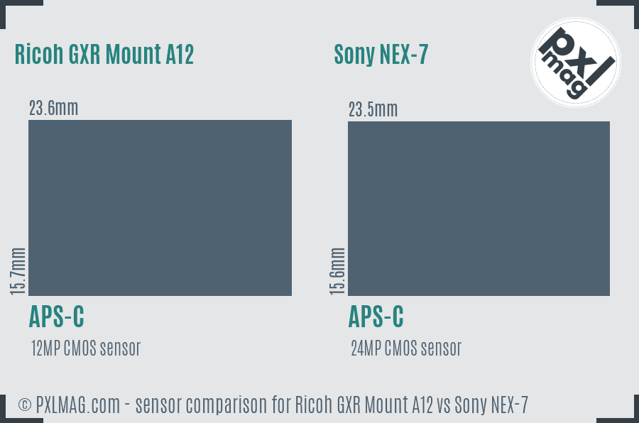 Ricoh GXR Mount A12 vs Sony NEX-7 sensor size comparison