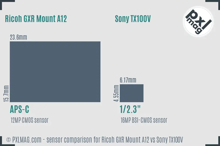 Ricoh GXR Mount A12 vs Sony TX100V sensor size comparison