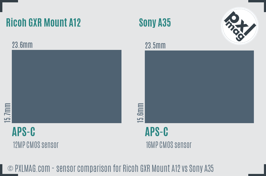 Ricoh GXR Mount A12 vs Sony A35 sensor size comparison