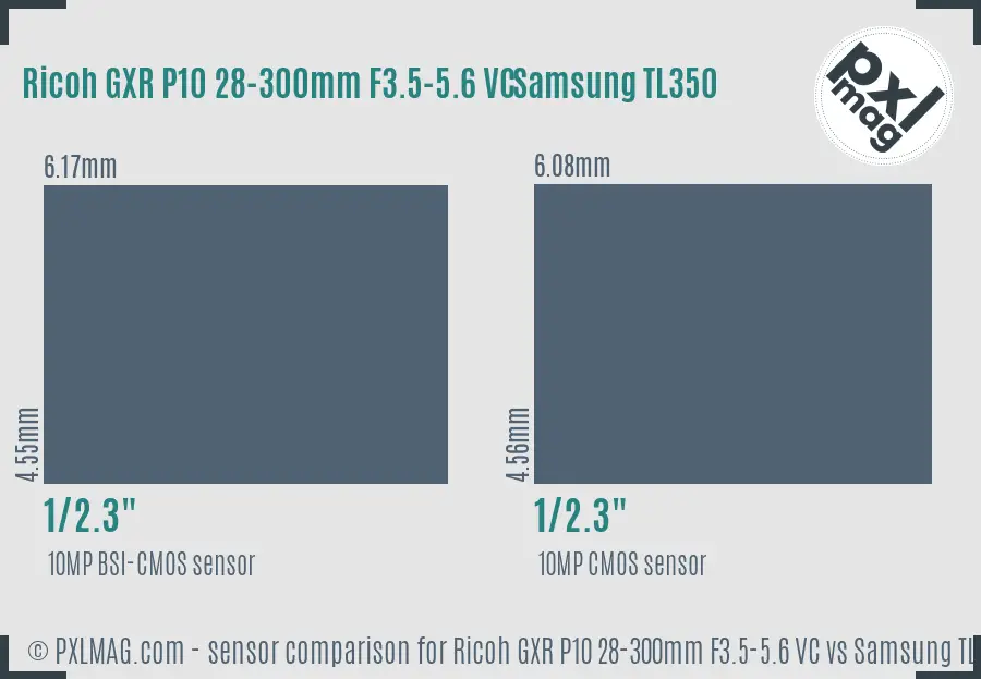 Ricoh GXR P10 28-300mm F3.5-5.6 VC vs Samsung TL350 sensor size comparison