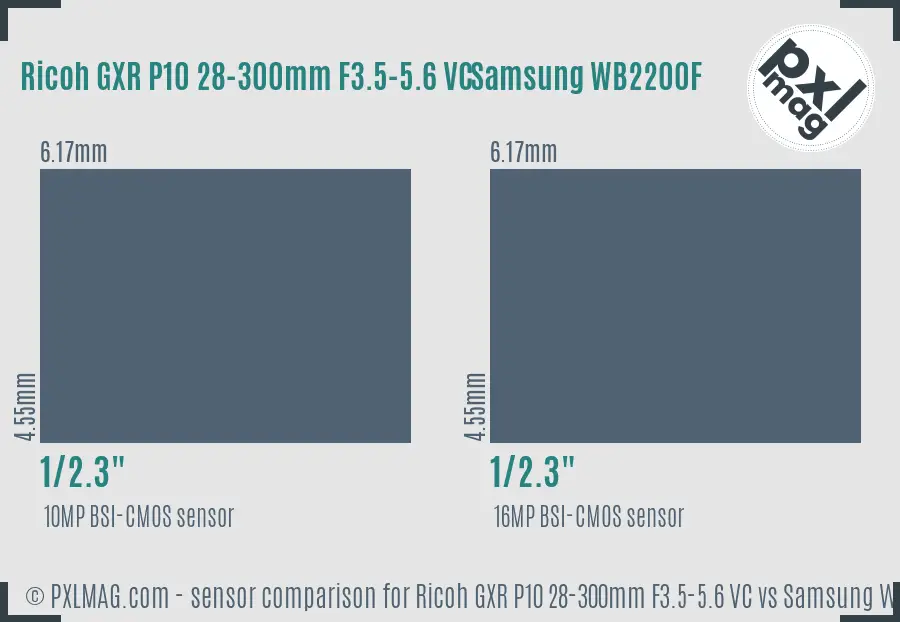 Ricoh GXR P10 28-300mm F3.5-5.6 VC vs Samsung WB2200F sensor size comparison