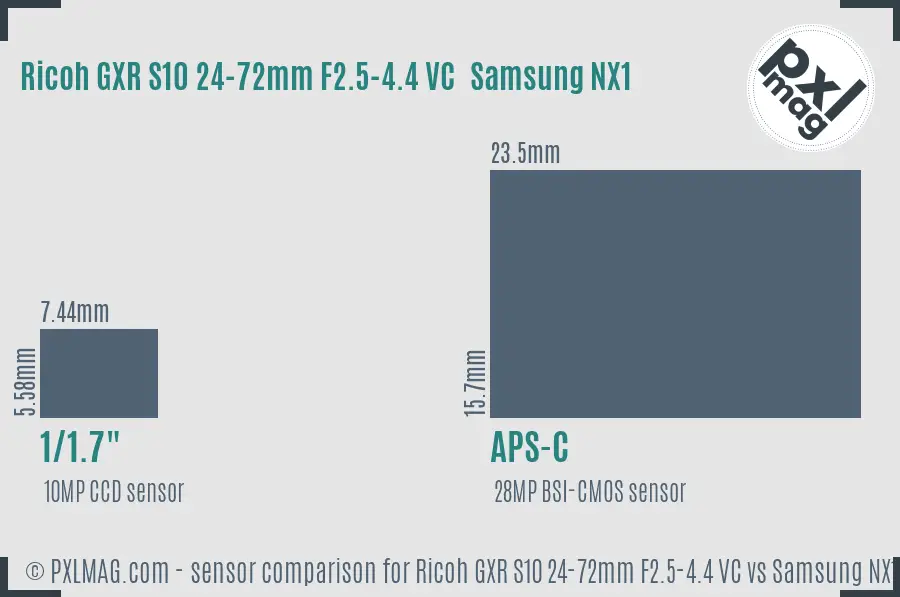 Ricoh GXR S10 24-72mm F2.5-4.4 VC vs Samsung NX1 sensor size comparison