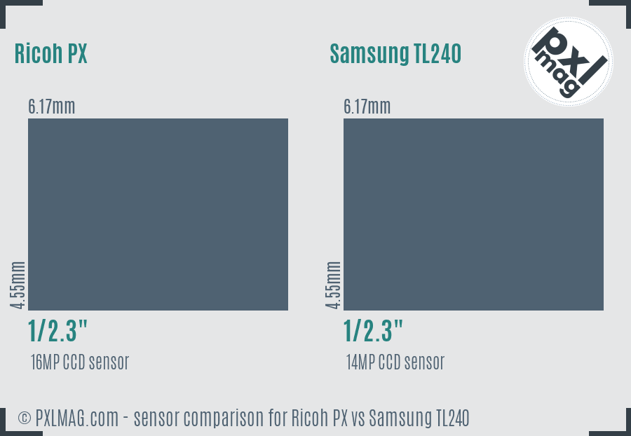 Ricoh PX vs Samsung TL240 sensor size comparison