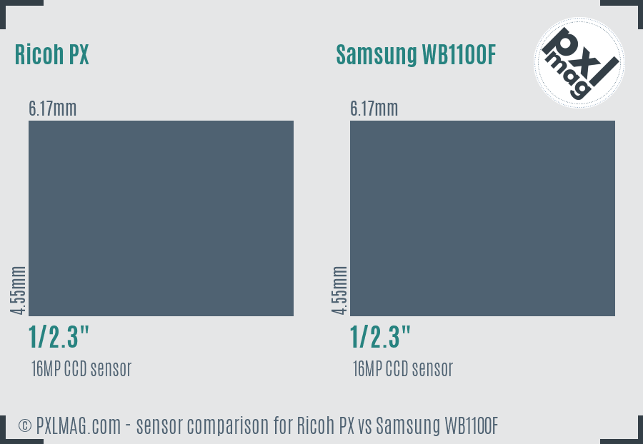 Ricoh PX vs Samsung WB1100F sensor size comparison