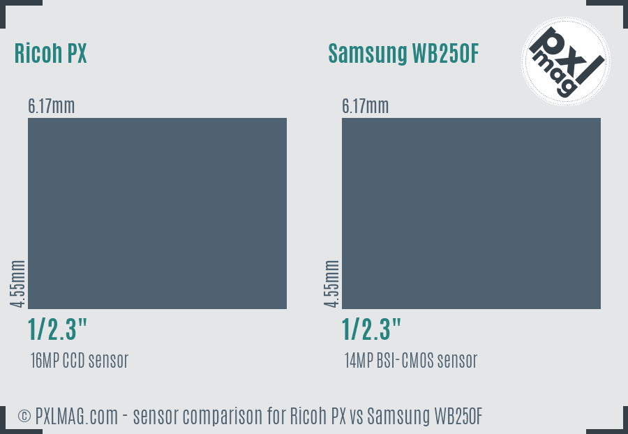 Ricoh PX vs Samsung WB250F sensor size comparison