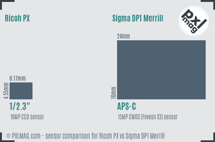 Ricoh PX vs Sigma DP1 Merrill sensor size comparison