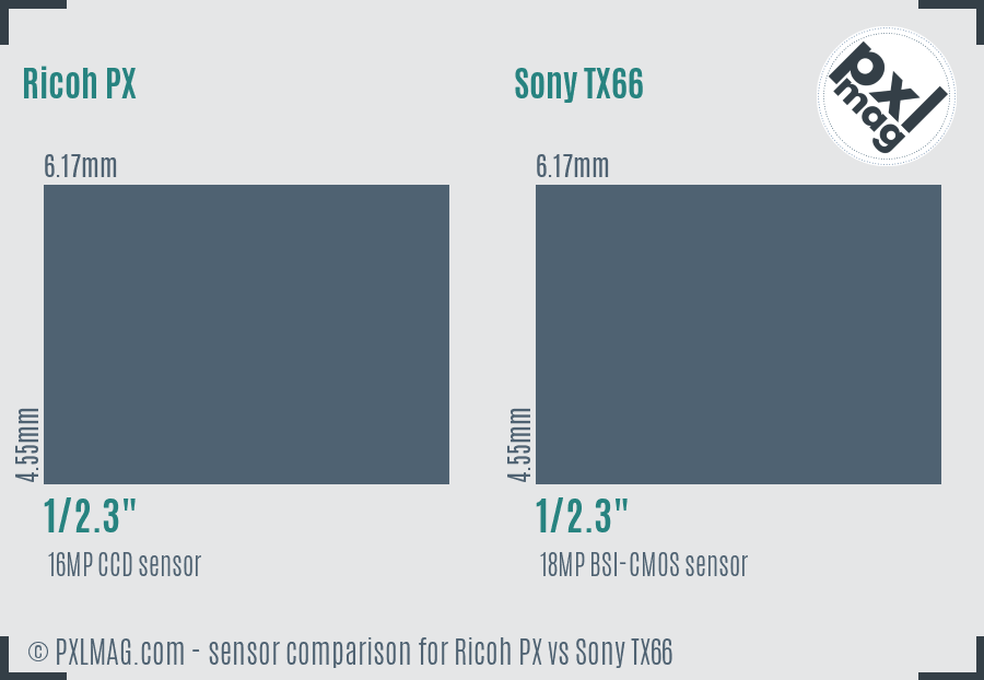 Ricoh PX vs Sony TX66 sensor size comparison